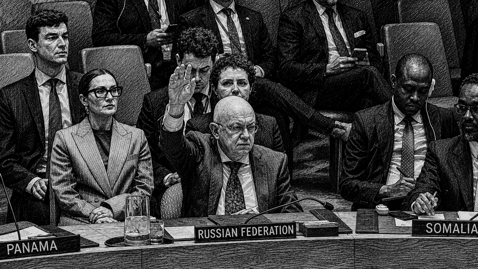 Russia's Ambassador to the United Nations Security Council casts a veto against a draft resolution concerning Iran and the Strait of Hormuz..png