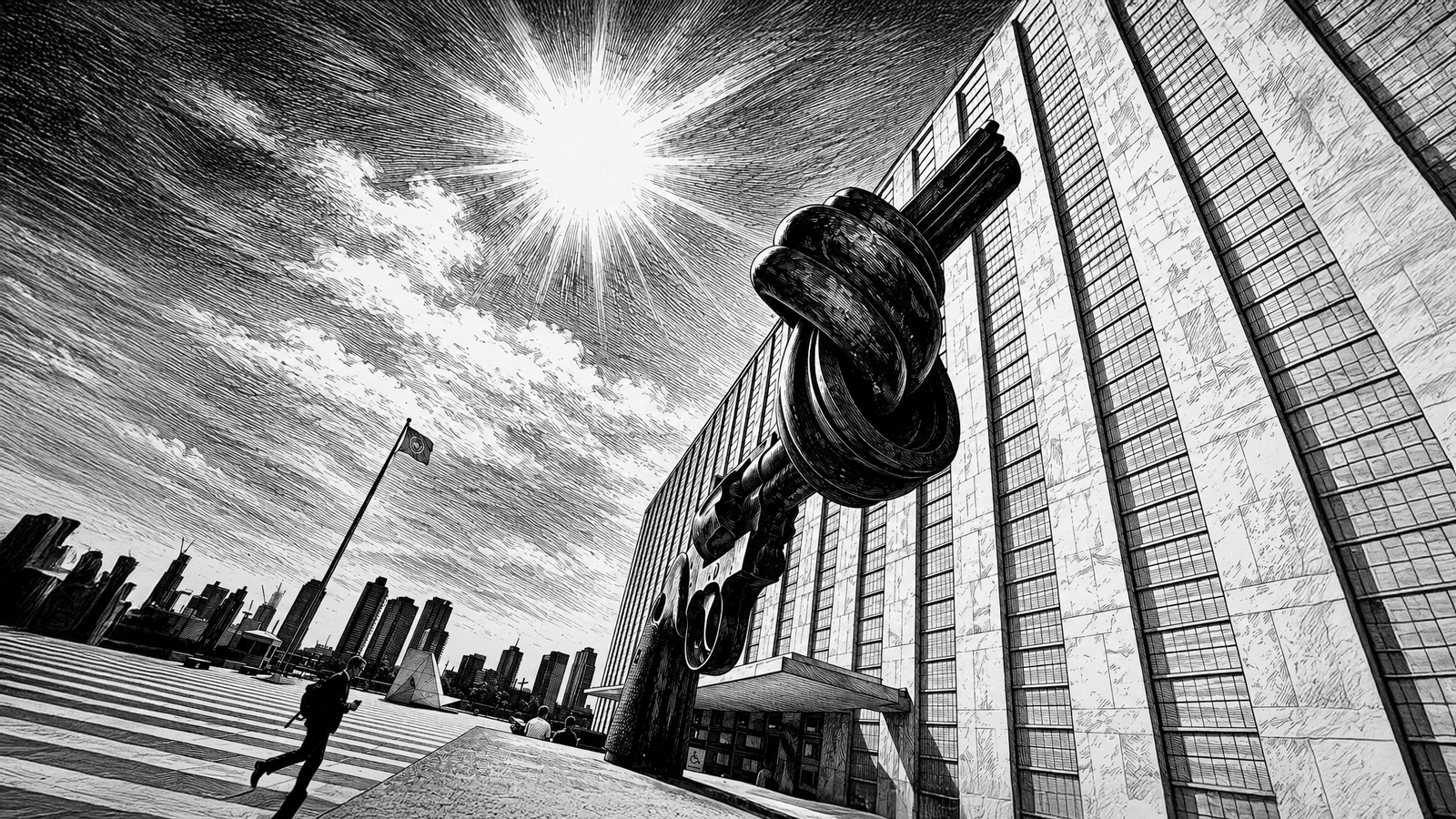 The Knotted Gun sculpture in front of the United Nations Headquarters.png